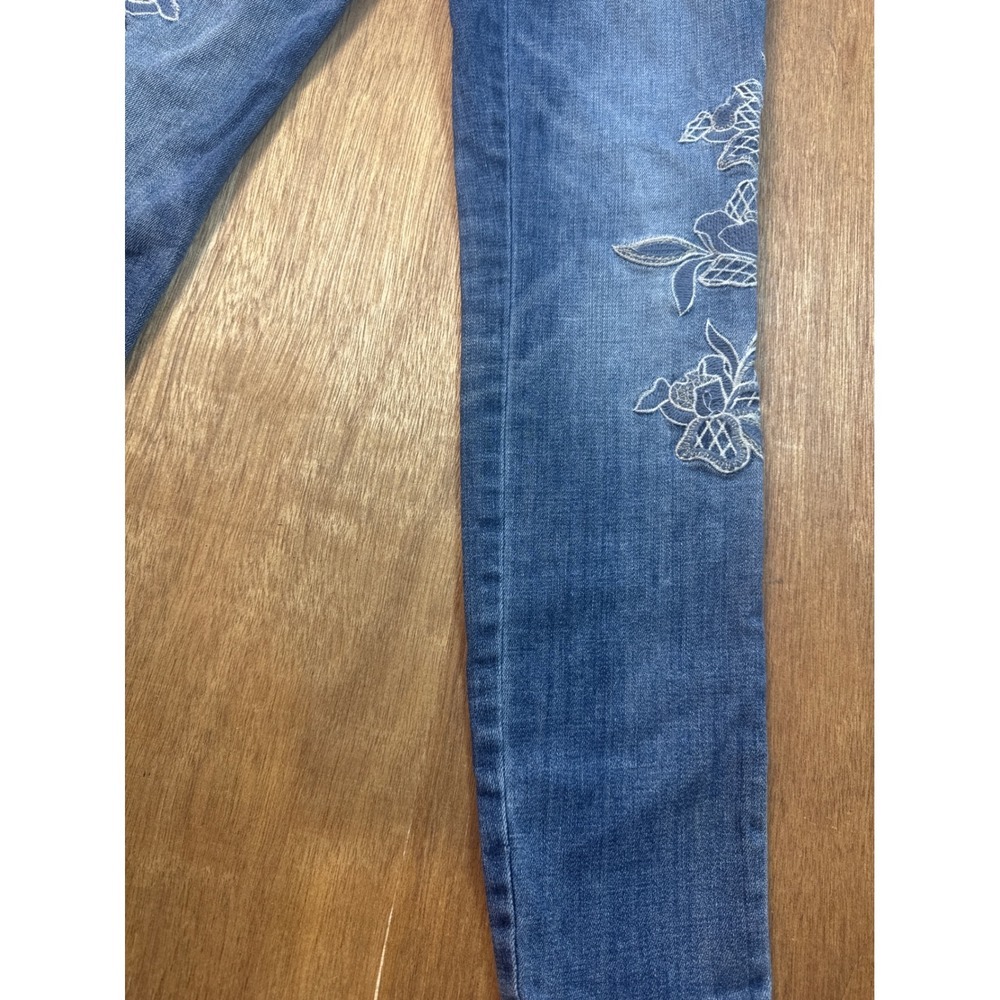 White House Black Market Jeans Womens 4 Blue Floral Embroidered Skinny - Picture 3 of 12
